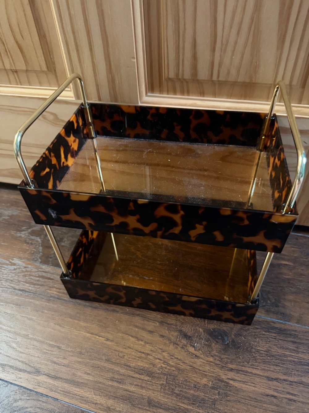 Tortoiseshell Two-Tier Vanity Caddy with Gold Handles